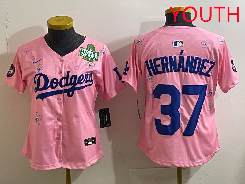 Youth Los Angeles Dodgers #37 Hernandz Pink Sakura Edition 2025 Nike MLB Jersey style 38->youth mlb jersey->Youth Jersey